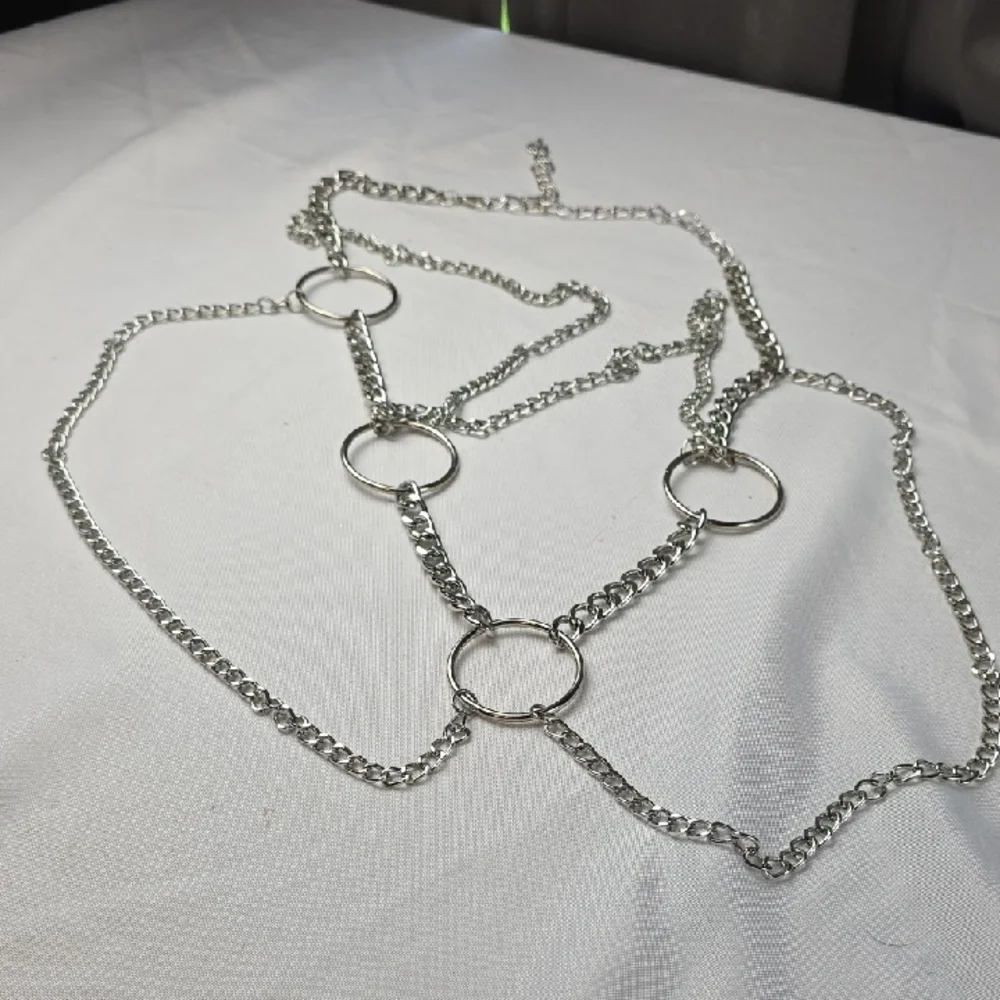 Silver Chain Necklace Belt with Rings Women's Cos-play Goth Punk‎ 18+
